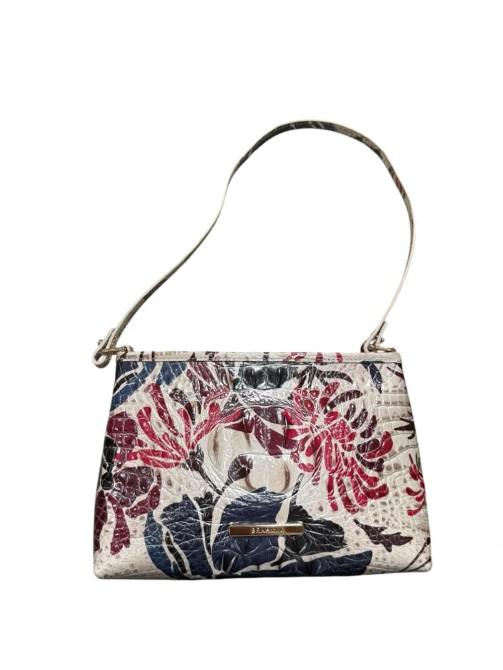 Brahmin Floral Melbourne Embossed Leather Mini Shoulder Bag Ivory Multicolor - Picture 3 of 9